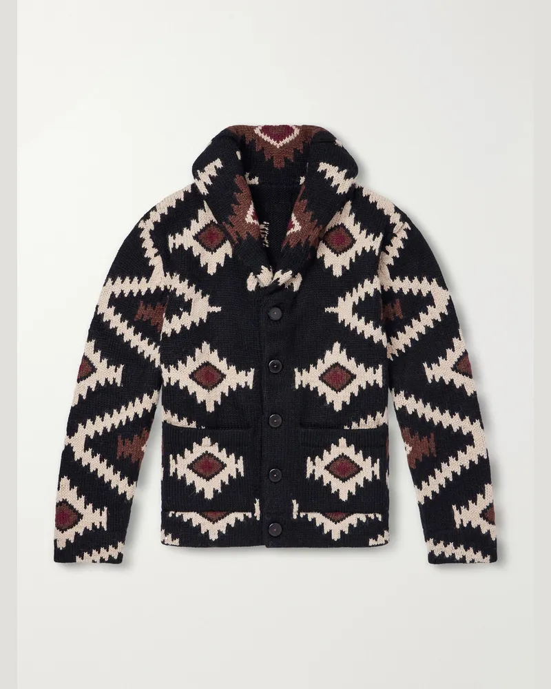 Fortela Walter Shawl-Collar Intarsia-Knit Alpaca and Wool-Blend Cardigan Black