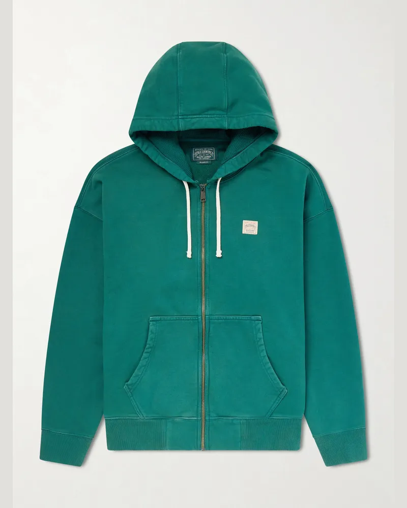 Ralph Lauren Kapuzenjacke aus Baumwoll-Jersey mit Reißverschluss und Logodetail Grün