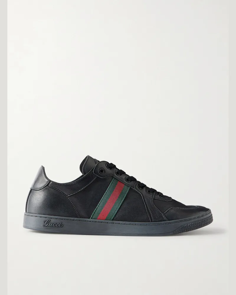 Gucci Coda Webbing-Trimmed Leather Sneakers Black