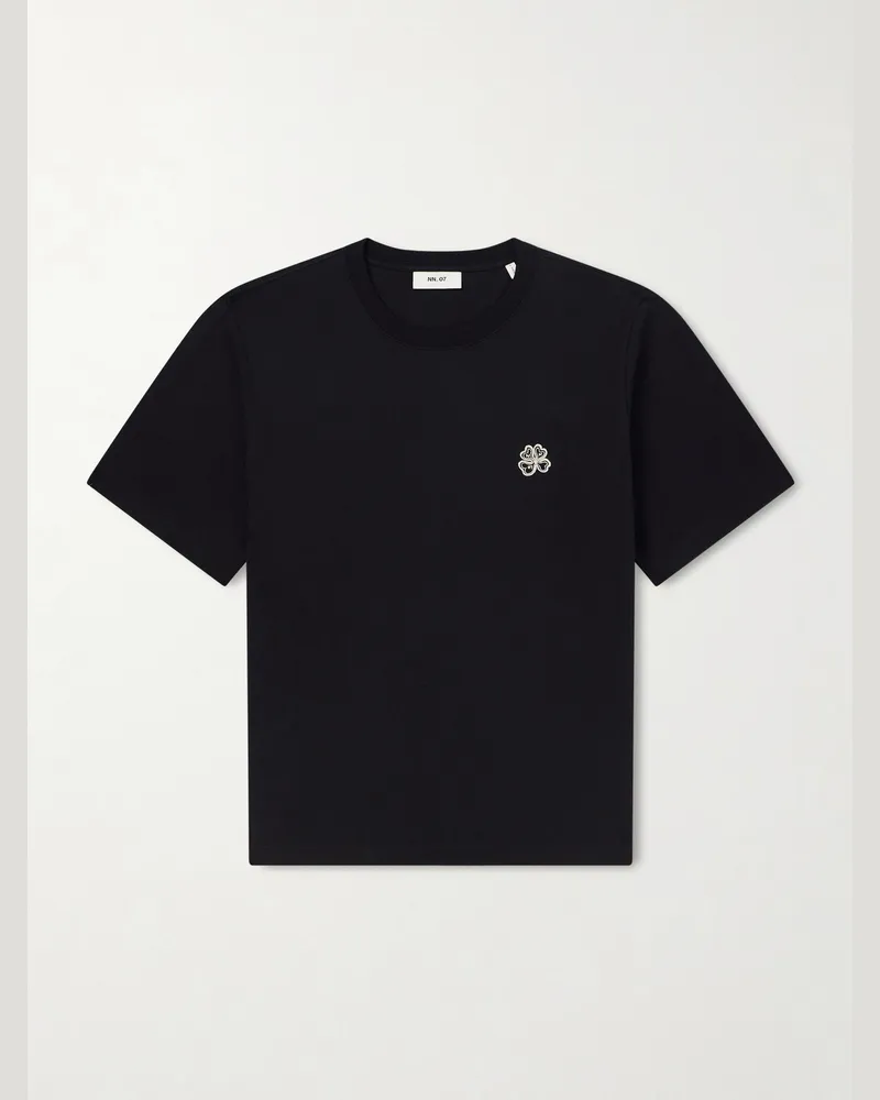 NN 07 Jett 30026 Logo-Embroidered Organic Cotton-Jersey T-Shirt Black