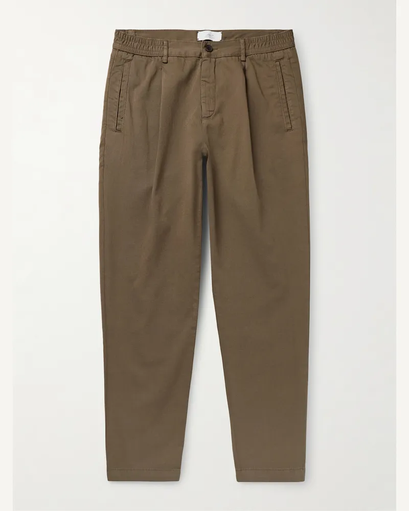 MR P. James Pleated Tapered Organic Cotton-Twill Trousers Green