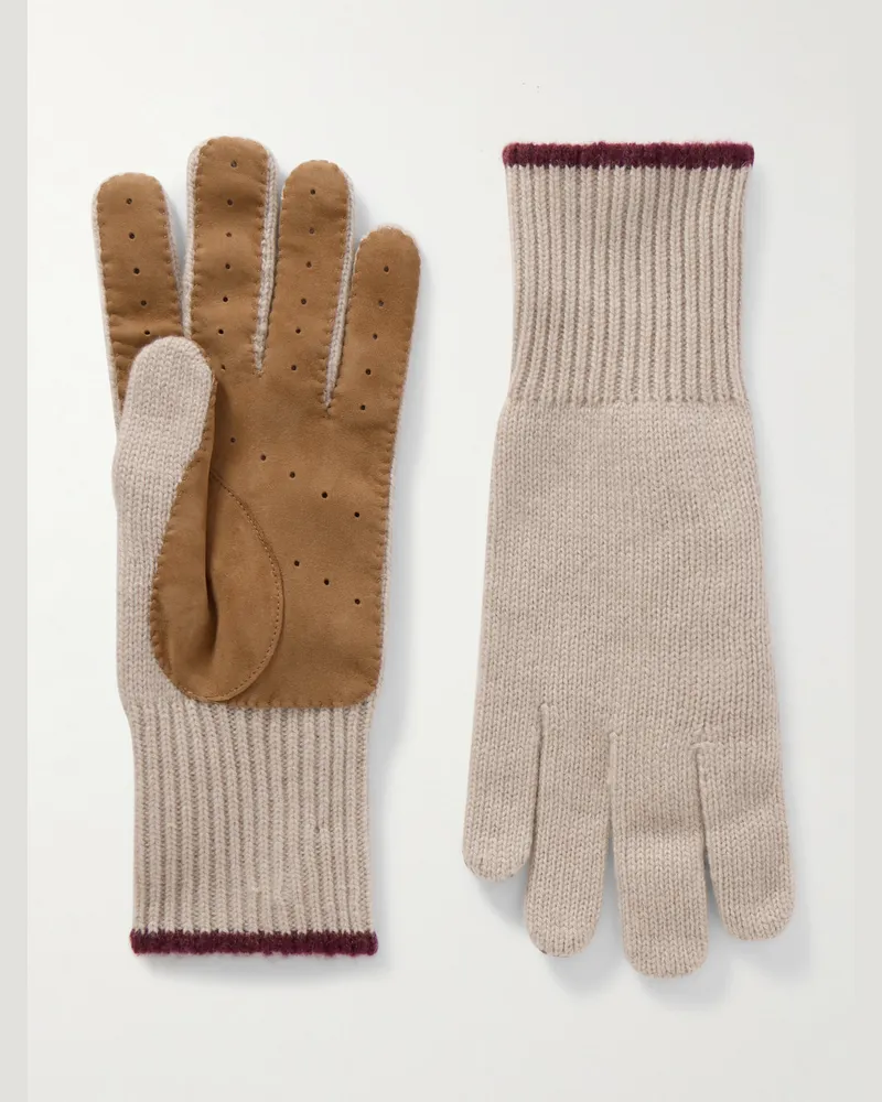 Brunello Cucinelli Handschuhe aus Kaschmir in Rippstrick Neutral
