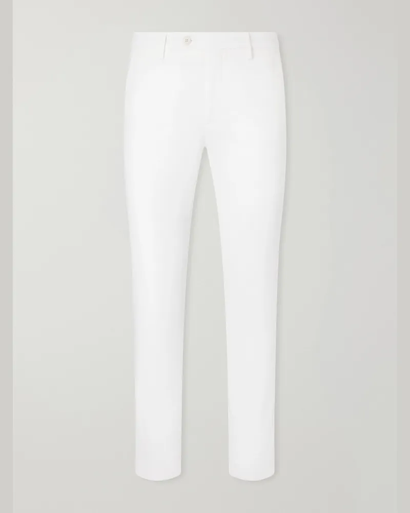 Canali Tapered Stretch Cotton-Twill Trousers White