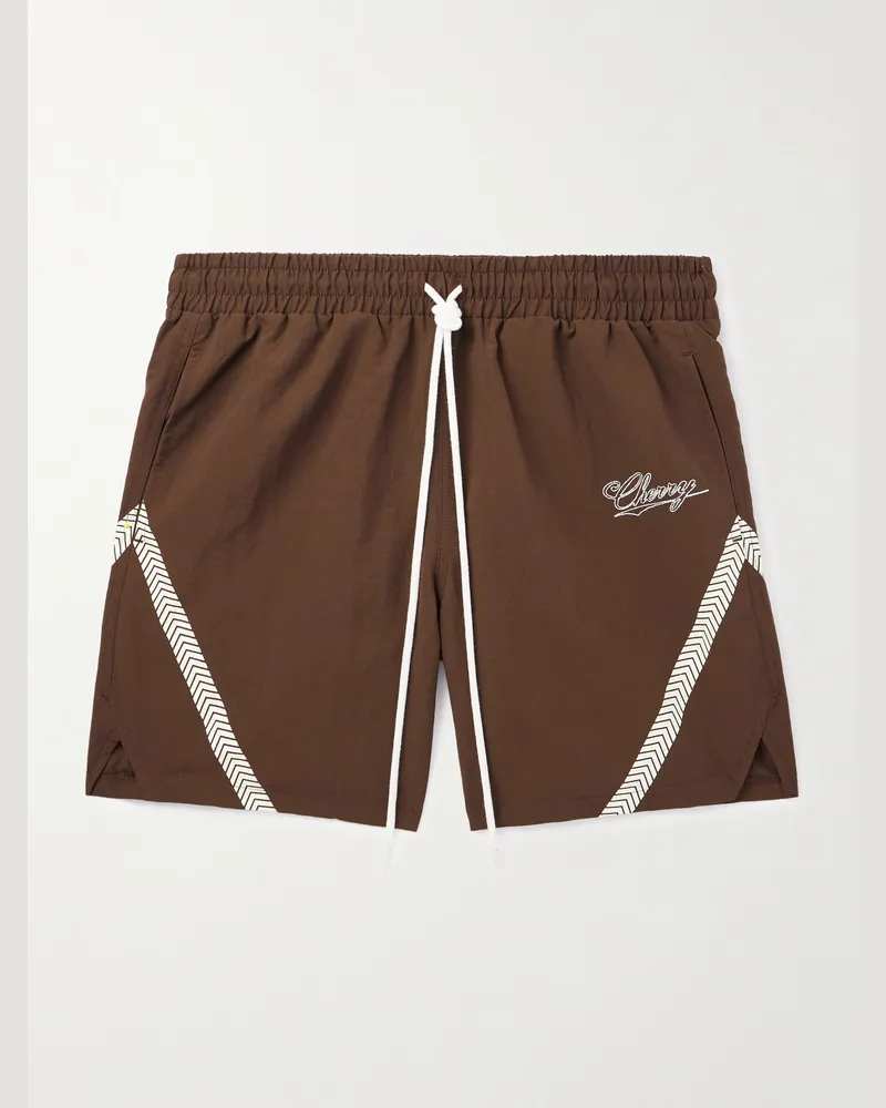 Cherry Los Angeles Gerade geschnittene Shorts aus Nylon mit Print, Kordelzugbund und Logostickerei Braun
