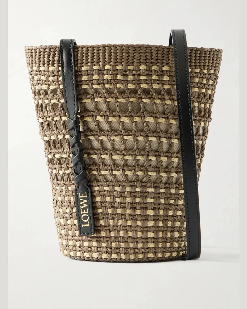 Loewe Paula's Ibiza Braid Leather-Trimmed Raffia Shoulder Bag Brown