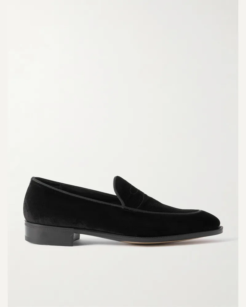 John Lobb Bill Loafers aus Samt mit Ripsband und Lederbesatz Schwarz