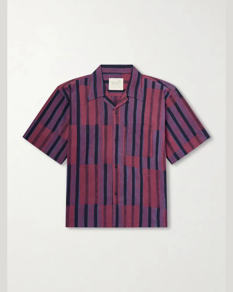KARDO Rohit Convertible-Collar Striped Cotton Shirt Brown