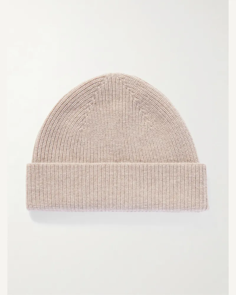 Ermenegildo Zegna Beanie aus „Oasi“-Kaschmir in Rippstrick Neutral