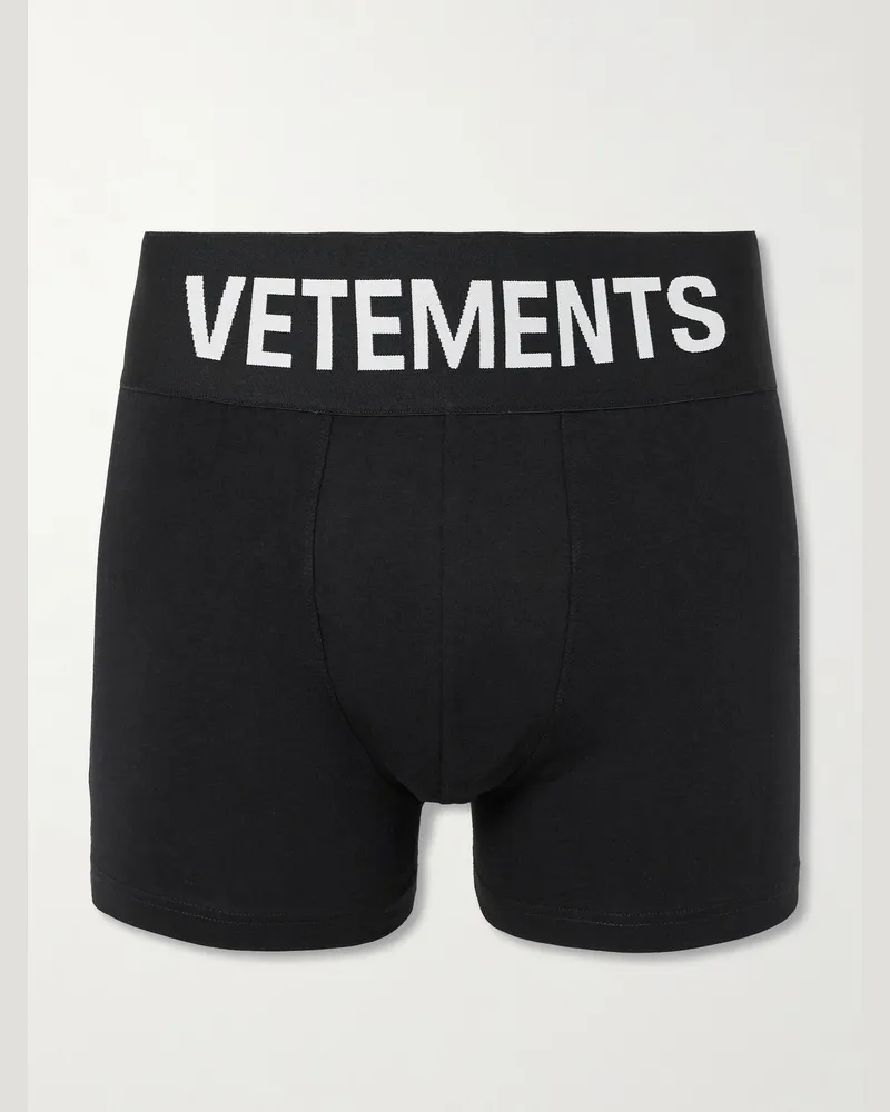 VETEMENTS Retropants aus Stretch-Baumwolle mit Logoprint Schwarz