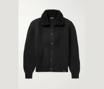 Bouclé-Trimmed Ribbed Cashmere Cardigan