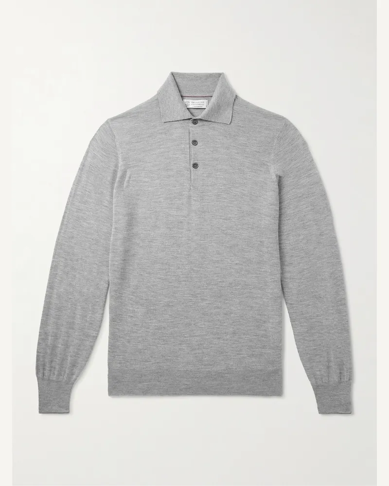 Brunello Cucinelli Pullover aus einer Kaschmir-Seidenmischung mit Polokragen Grau