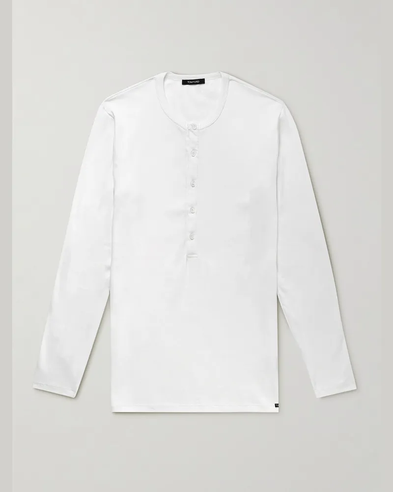 Tom Ford Henley-Pyjama-Oberteil aus Stretch-Baumwoll-Jersey Weiß