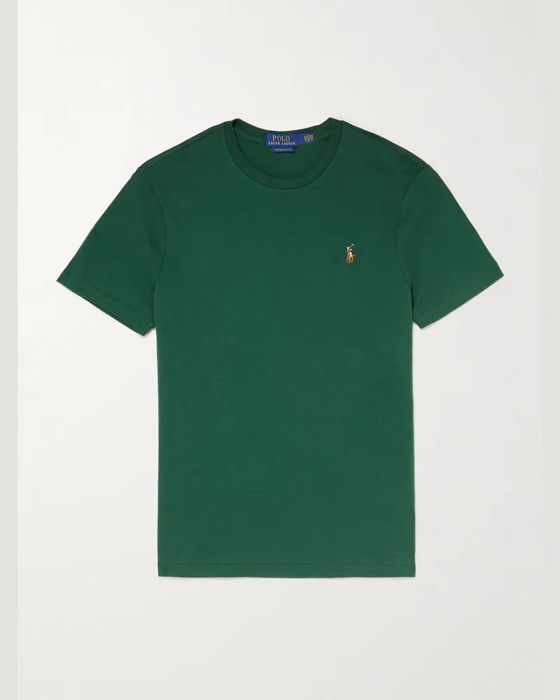 Ralph Lauren Schmal geschnittenes T-Shirt aus Baumwoll-Jersey mit Logostickerei Grün