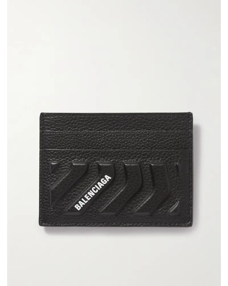 Balenciaga Logo-Print Embossed Metallic Full-Grain Leather Cardholder Schwarz