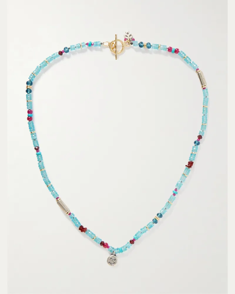 Peyote Bird Daytrip Kette mit Zierperlen aus mehreren Steinen, vergoldeten Details und Details aus Sterlingsilber Blau