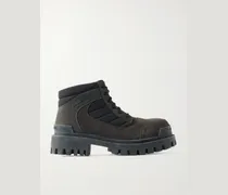 Nubuck-Trimmed Suede Lace-Up Boots