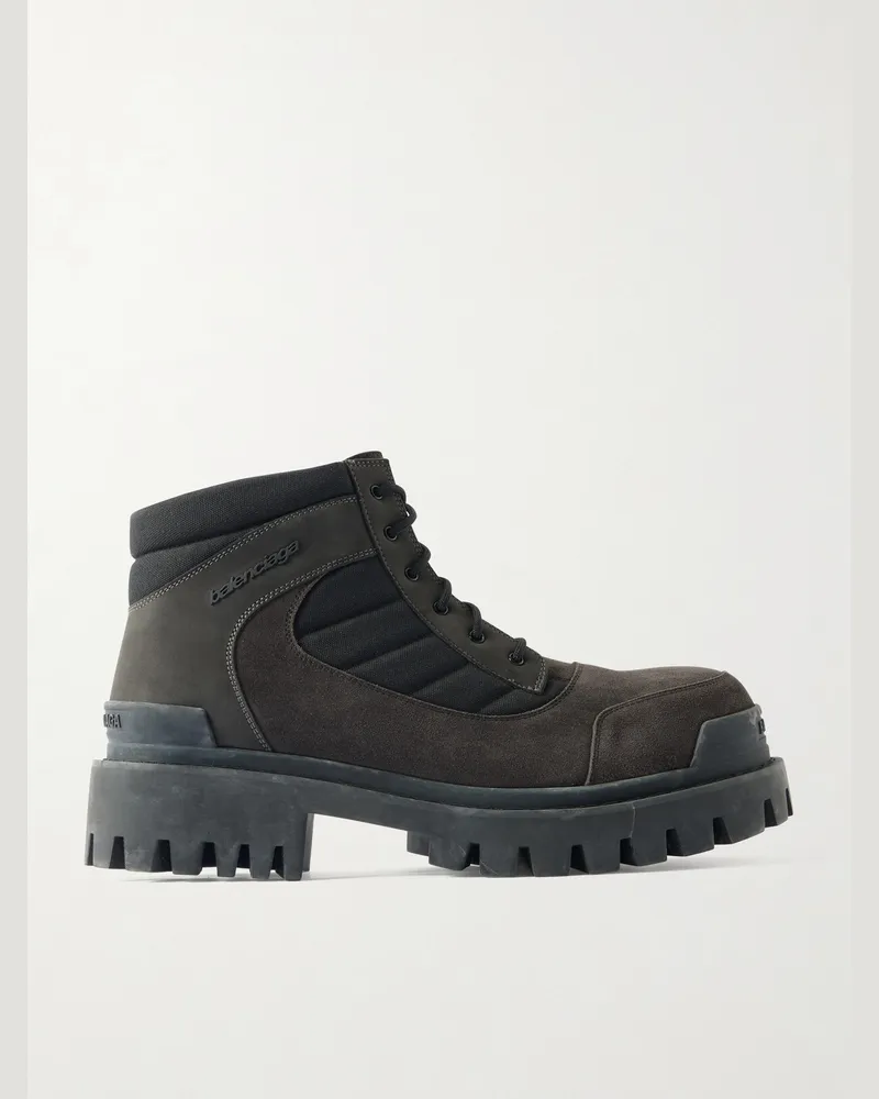 Balenciaga Nubuck-Trimmed Suede Lace-Up Boots Brown