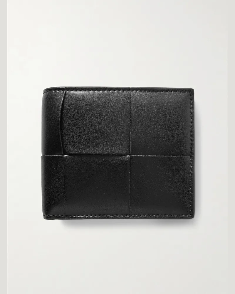 Bottega Veneta Cassette aufklappbares Portemonnaie aus Intrecciato-Leder Schwarz