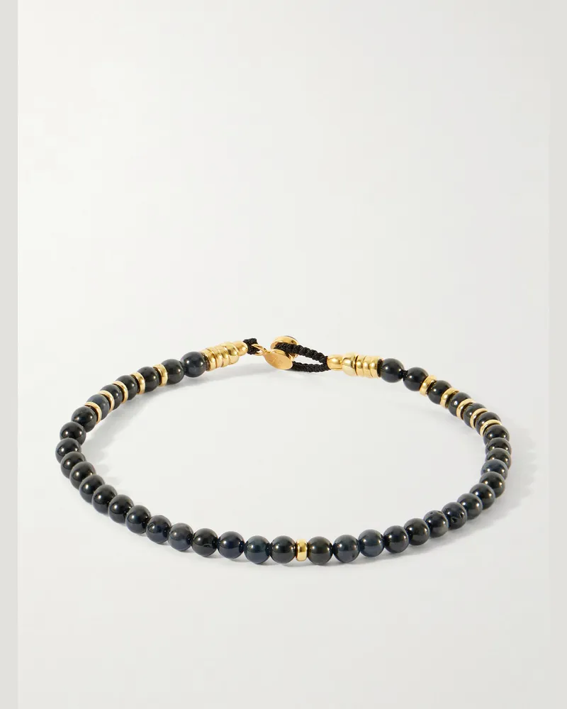 Mikia Circle 4 Gold-Plated Sterling Silver, Malachite and Apatite Beaded Bracelet Blue