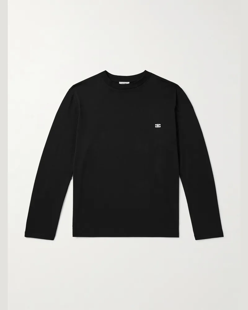 Celine Oberteil aus Baumwoll-Jersey mit Logostickerei Schwarz