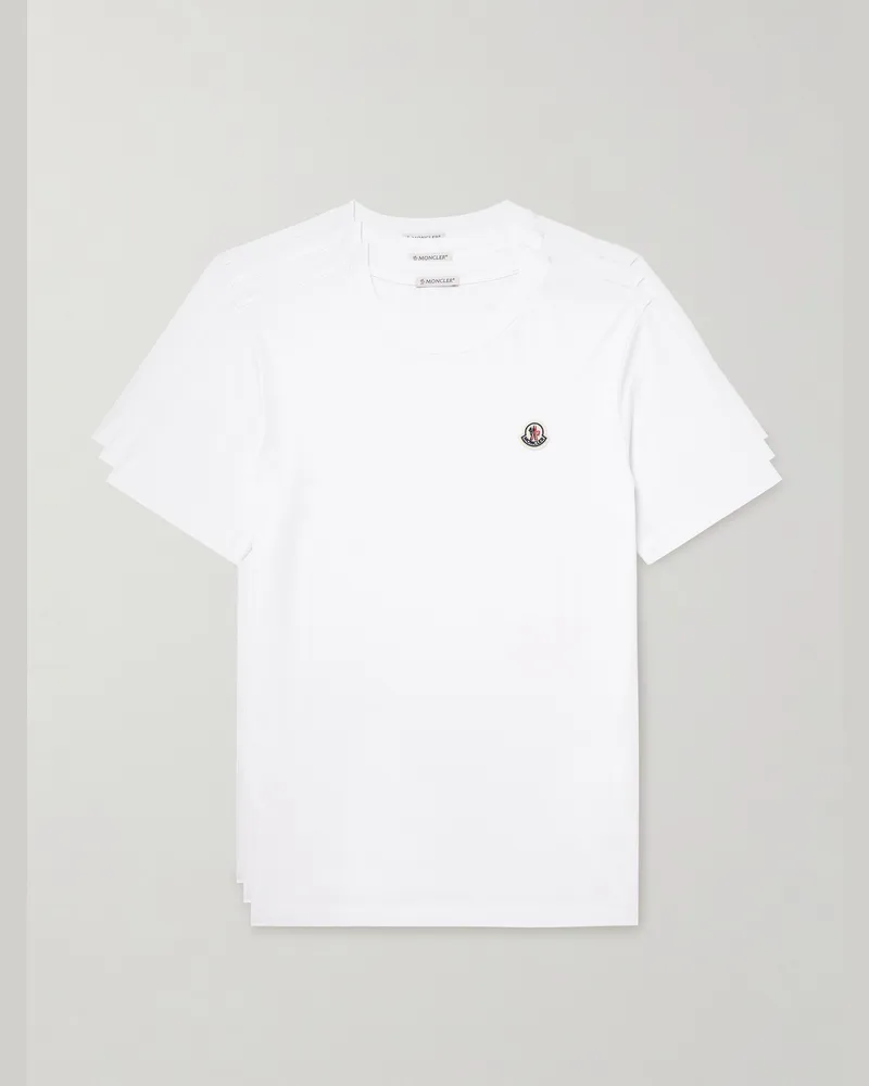Moncler Set aus drei T-Shirts aus Baumwoll-Jersey mit Logoapplikation Weiß
