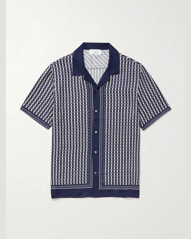 MR P. Hemd aus ECOVERO™-Twill mit Print und Reverskragen Blau