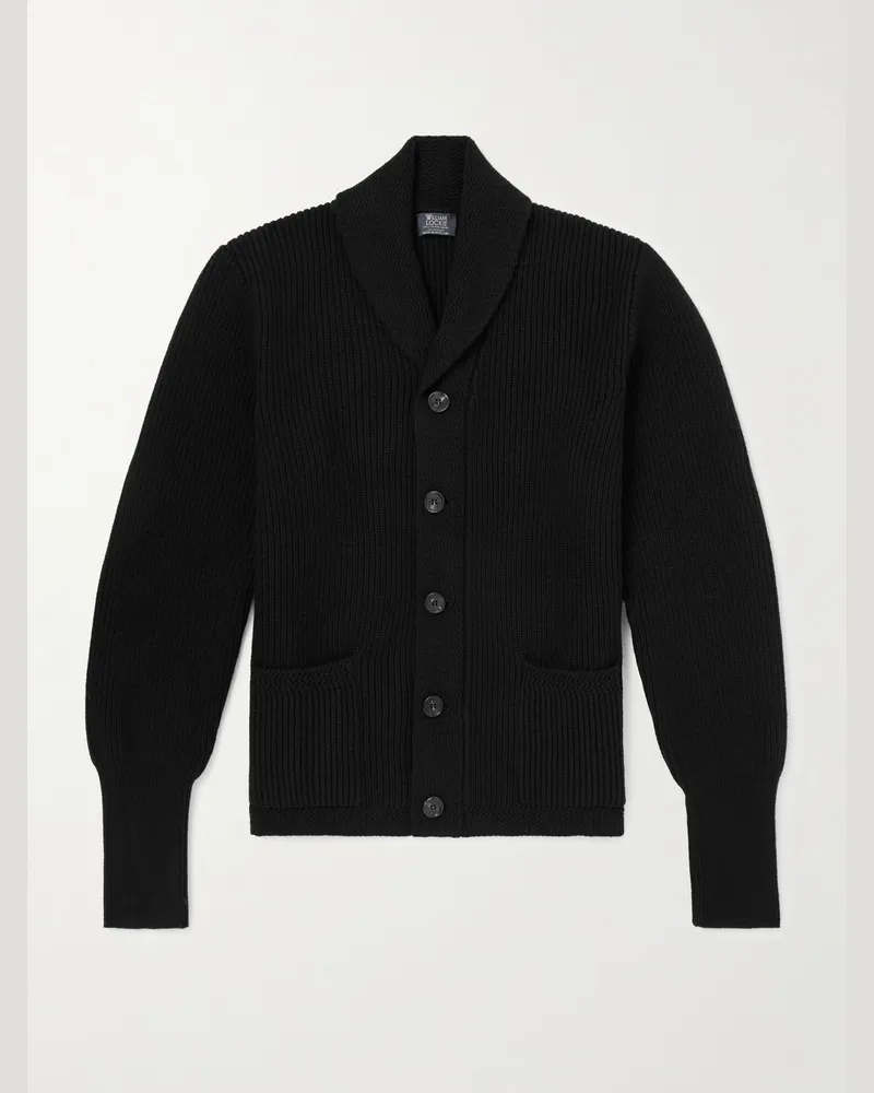 William Lockie Duncan Shawl-Collar Ribbed Merino Wool and Cashmere-Blend Cardigan Black