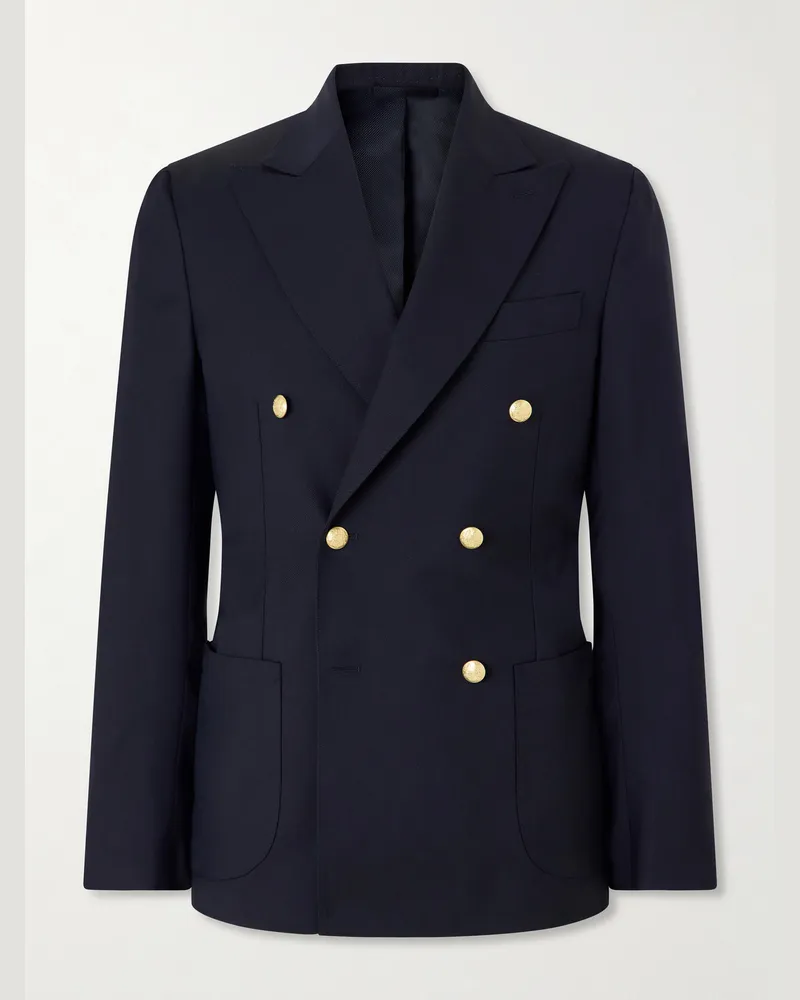 De Petrillo Vesuvio Double-Breasted Wool-Twill Suit Jacket Blue