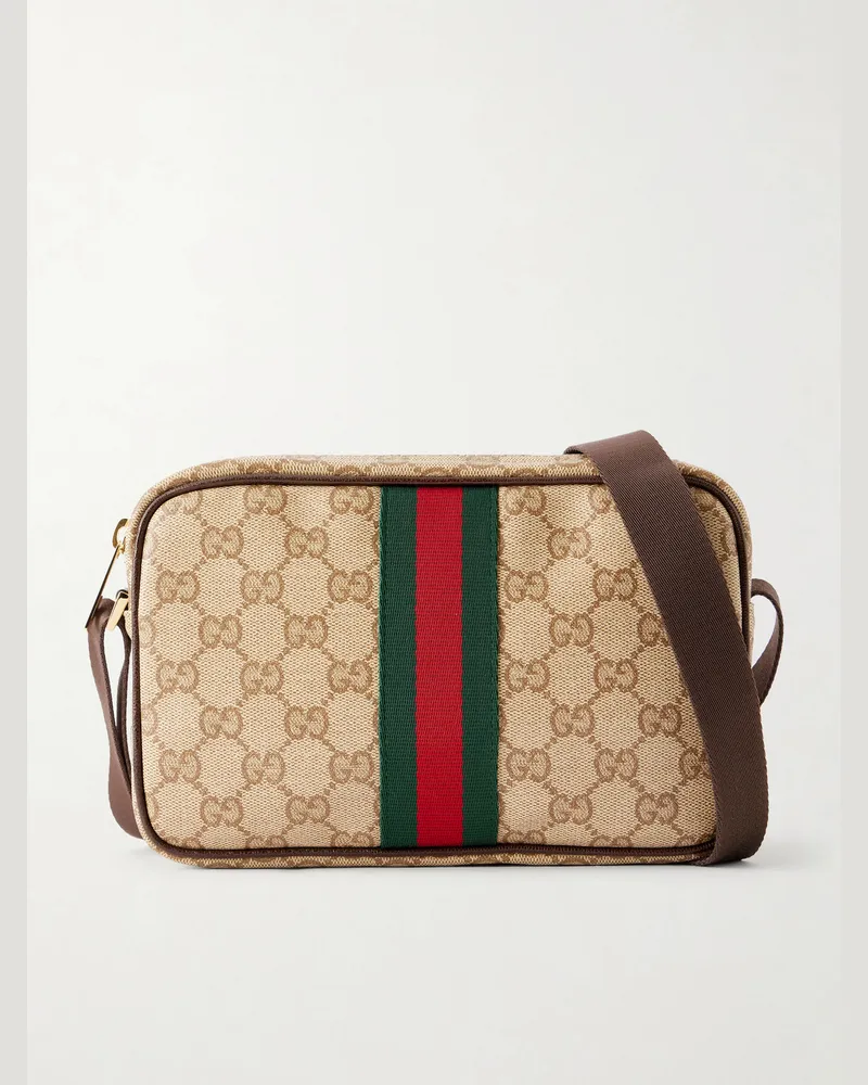 Gucci GG Monogrammed Leather-Trimmed Coated-Canvas Messenger Bag Neutrals