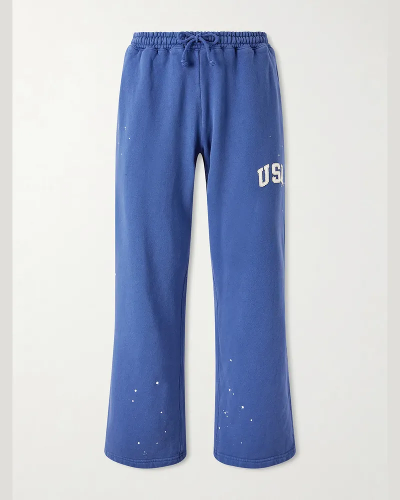 Cherry Los Angeles USA Parachute Appliquéd Cotton Sweatpants Blue