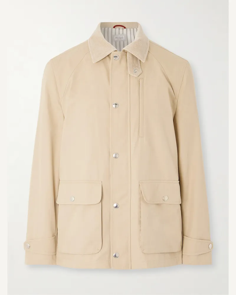 Brunello Cucinelli Feldjacke aus Gabardine aus einer Baumwollmischung mit Cordkragen Neutral
