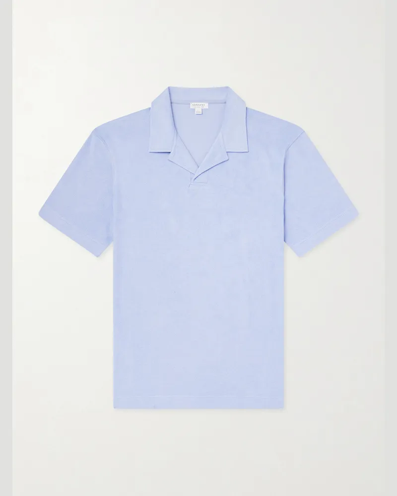 Sunspel Sea Island Cotton-Terry Polo Shirt Blue