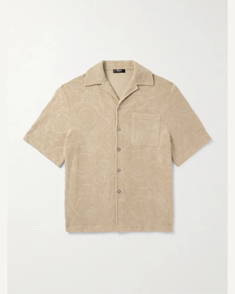 Versace Hemd aus Baumwollfrottee mit Jacquard-Muster und Reverskragen Neutral