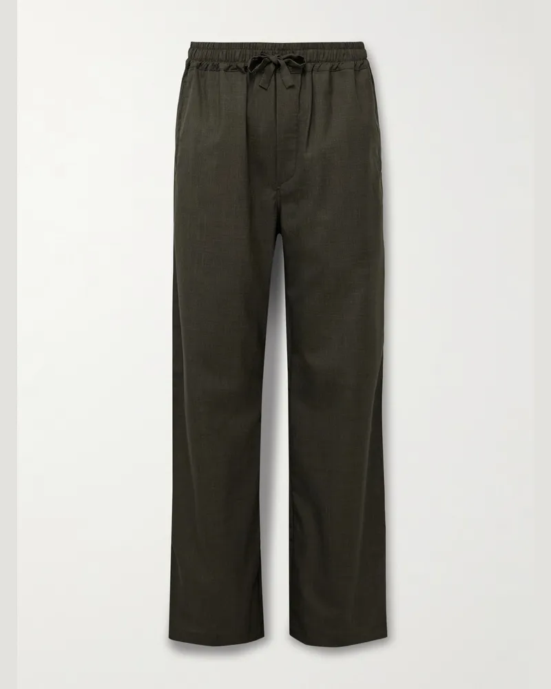 SAMAN AMEL Straight-Leg Wool Drawstring Trousers Brown