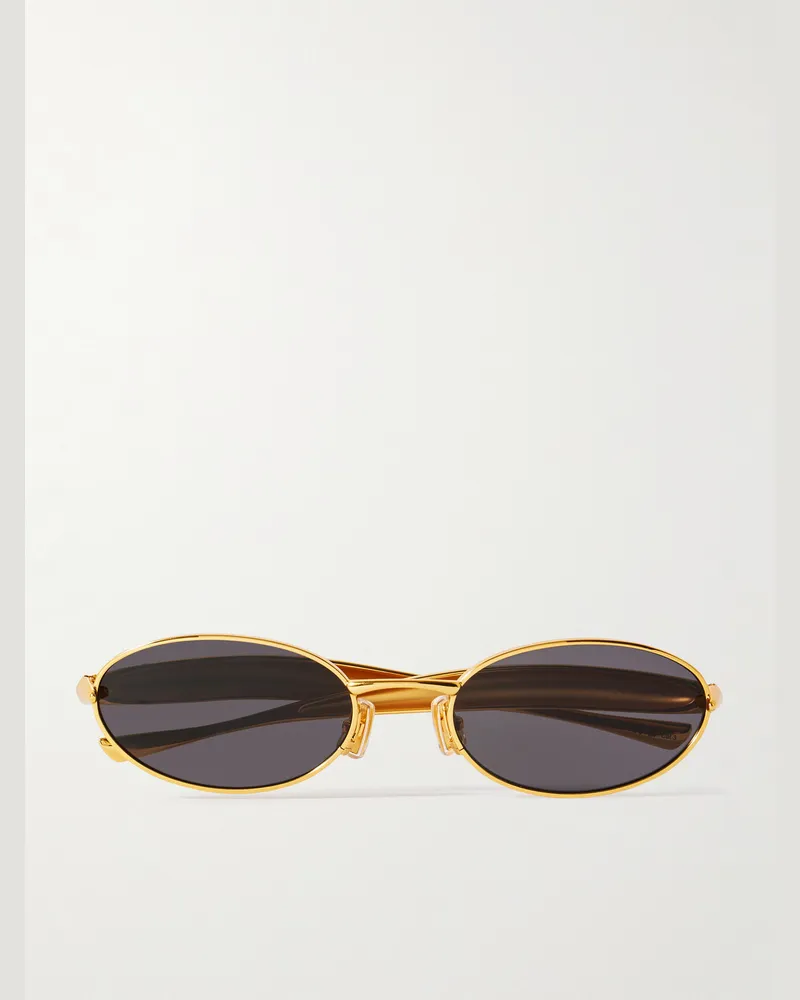 Bottega Veneta Sardine goldfarbene Sonnenbrille mit ovalem Rahmen Gold