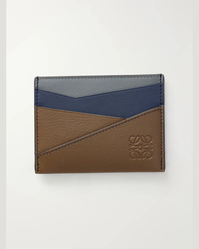 Loewe Puzzle Anagram-Debossed Panelled Leather Cardholder Brown