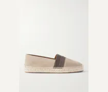 Alfarica Logo-Embellished Leather and Grosgrain-Trimmed Suede Espadrilles