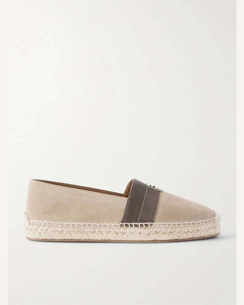 Christian Louboutin Alfarica Logo-Embellished Leather and Grosgrain-Trimmed Suede Espadrilles Neutrals