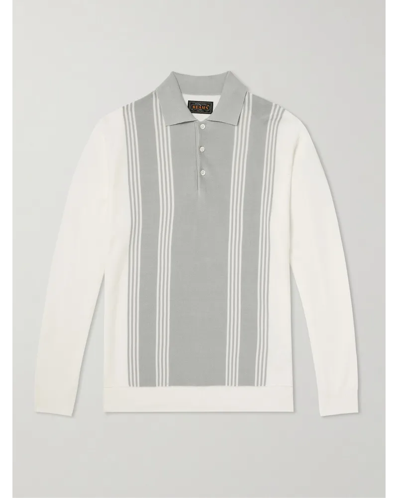 Beams Plus Pullover aus Strick mit Streifen und Polokragen Grau