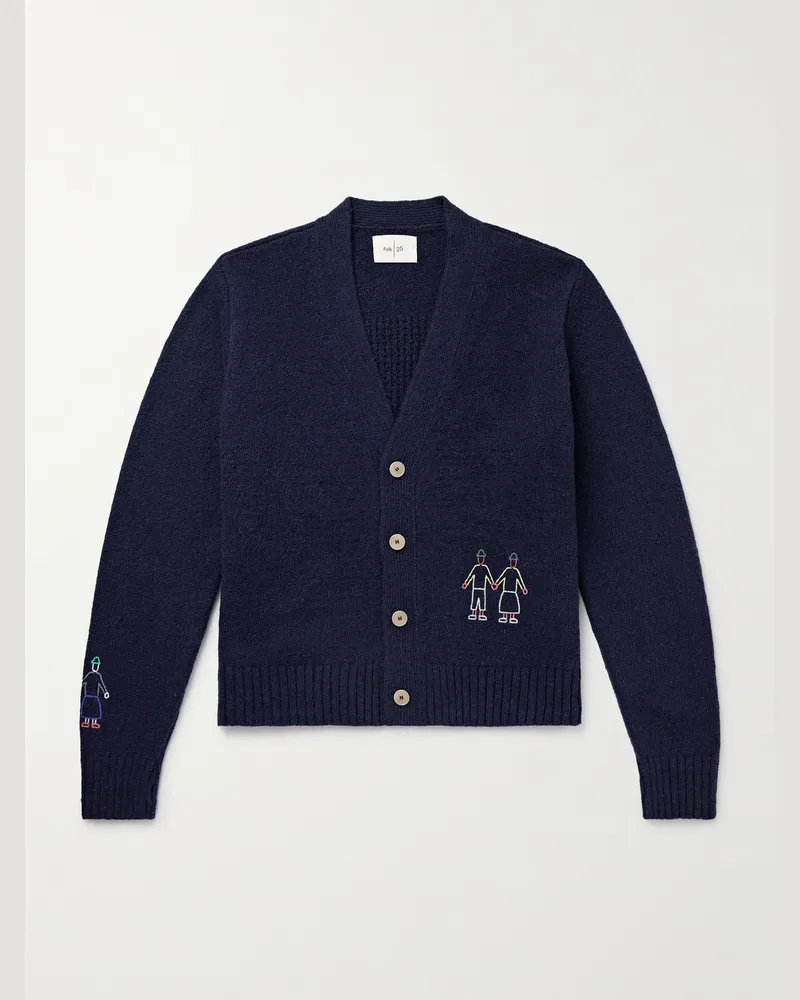 Folk Cardigan aus Strick mit Stickereien Blau