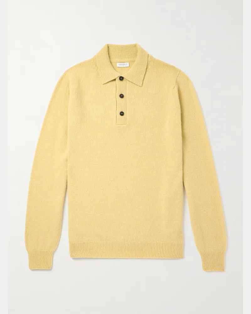 Sunspel Pullover aus Wolle mit Polokragen Gelb