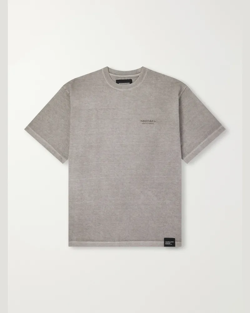 Neighborhood Logo-Embroidered Cotton-Jersey T-Shirt Gray