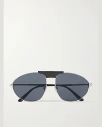 Tom Ford Ken Pilotensonnenbrille mit silberfarbenen Details und Lederbesatz Silber