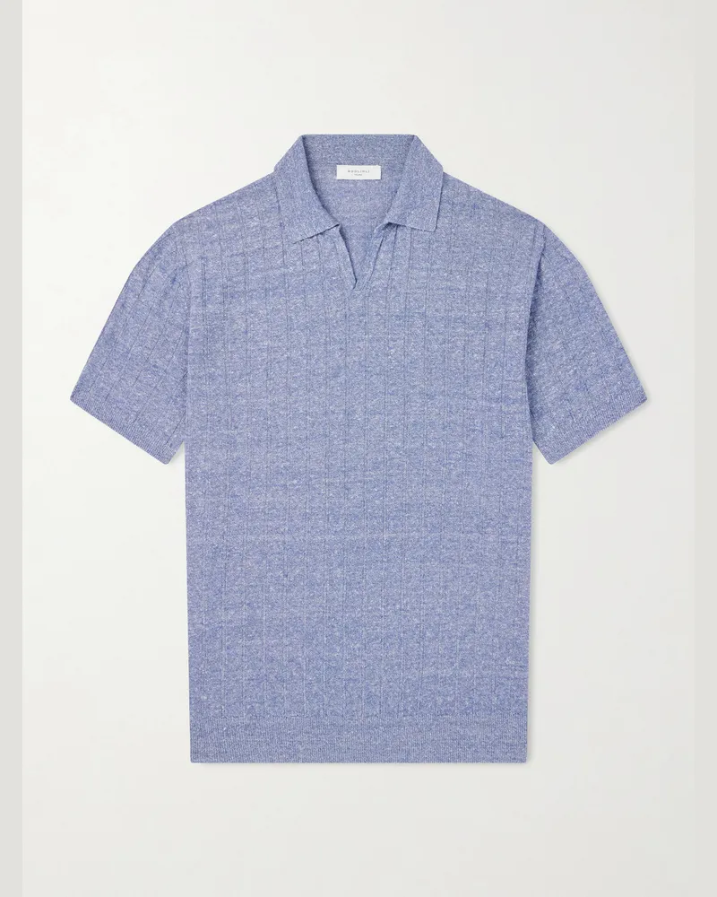 Boglioli Ribbed Linen and Cotton-Blend Polo Shirt Blue