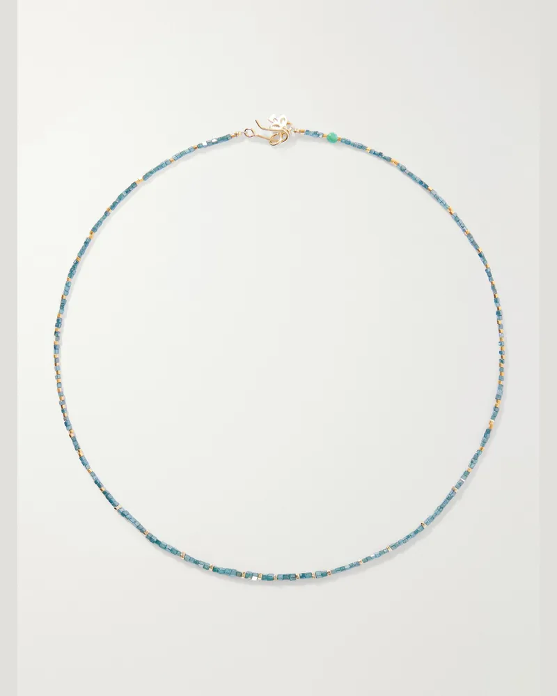 Peyote Bird Agua Y Oro Gold-Plated Turquoise Necklace Blue