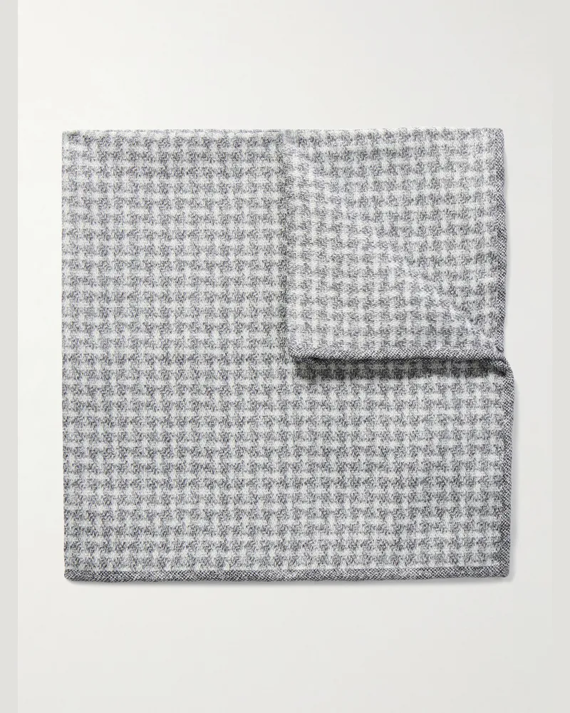 Brunello Cucinelli Kariertes Einstecktuch aus Seiden-Jacquard Grau