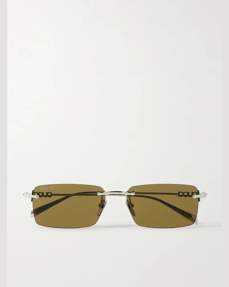 Gucci Rahmenlose Sonnenbrille mit rechteckigen Gläsern und silberfarbenen Details Silber