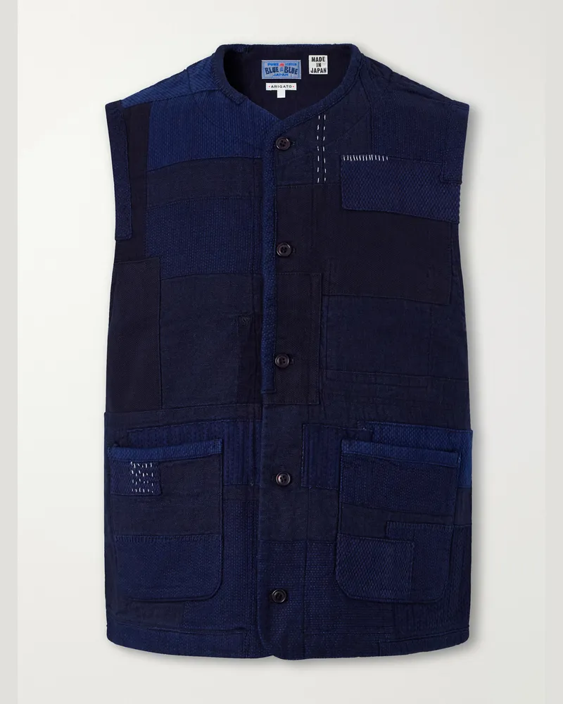 Blue Blue Japan Nenrin Patchwork Cotton-Canvas Vest Blue