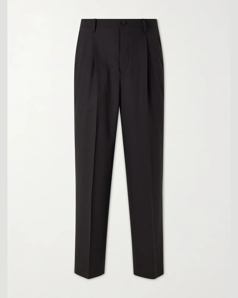 Kaptain Sunshine Straight-Leg Pleated Wool-Poplin Trousers Black