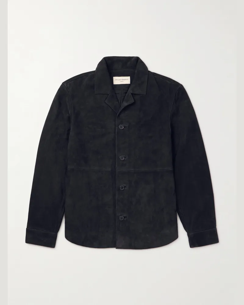 Officine Generale Julien Hemdjacke aus Veloursleder mit Reverskragen Blau
